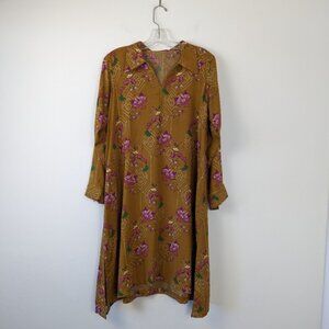 Women's Traditional Patterned Long Dress with Buttoned Neckline Approx L-XL